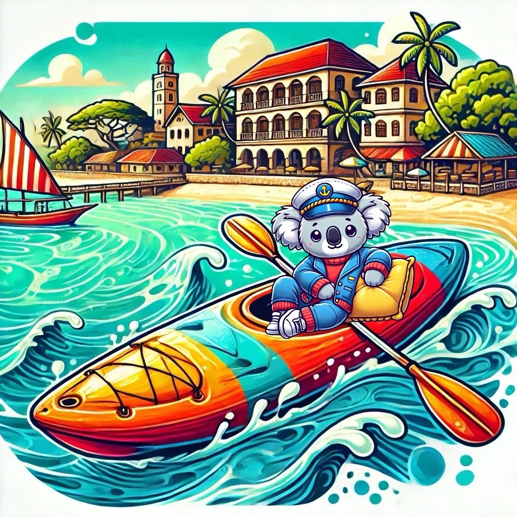 Captain PillowBelly on Kayak in Tanzania, Zanzibar. 